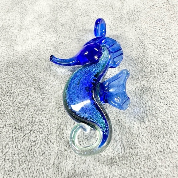 Blue Sea Horse Art Glass Hand Blown Lamp Work Pendant - Picture 5 of 5